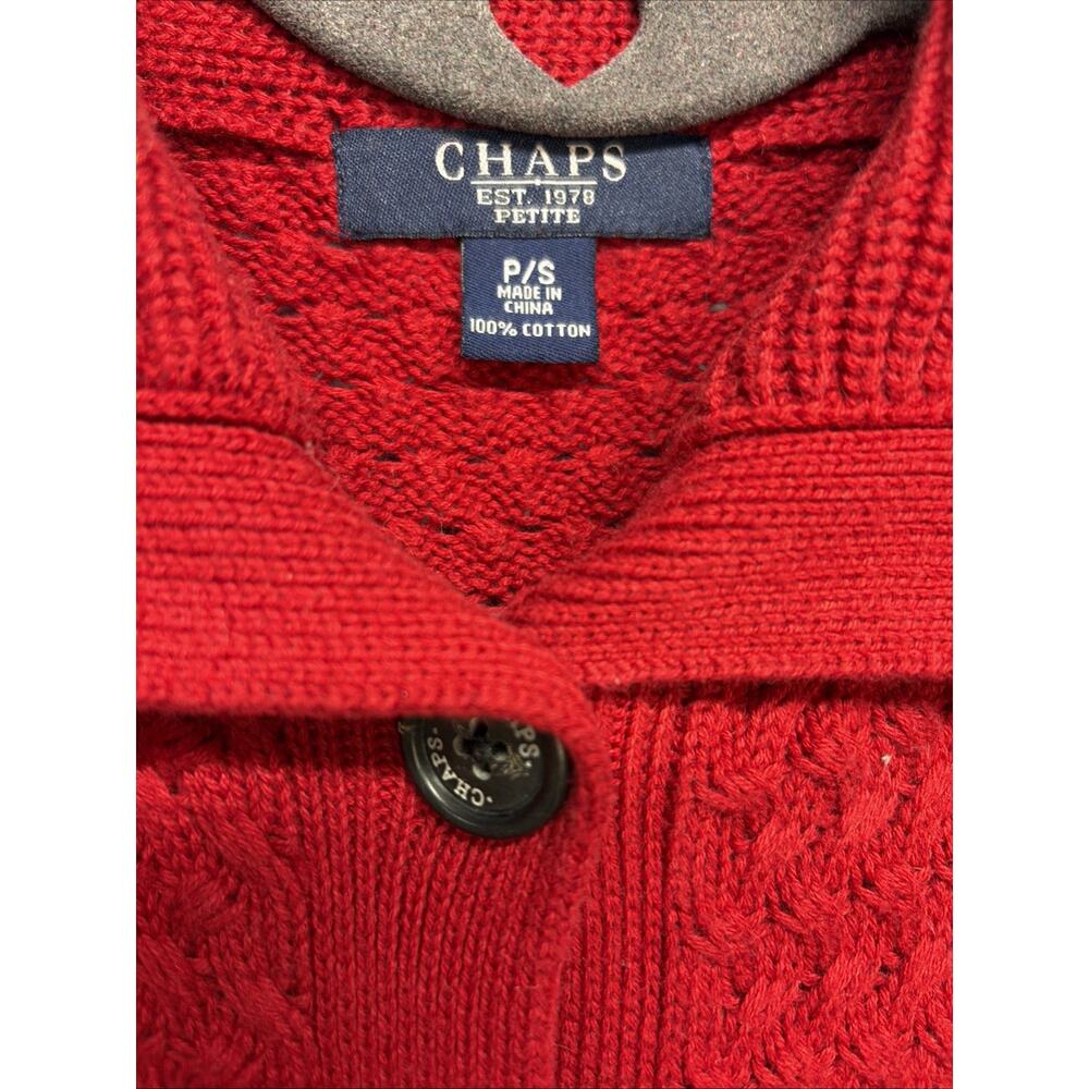 Chaps Petite P/S Red Button Cardigan 100% Cotton 1/2 Sleeve/Pockets/Cottagecore - Picture 3 of 6